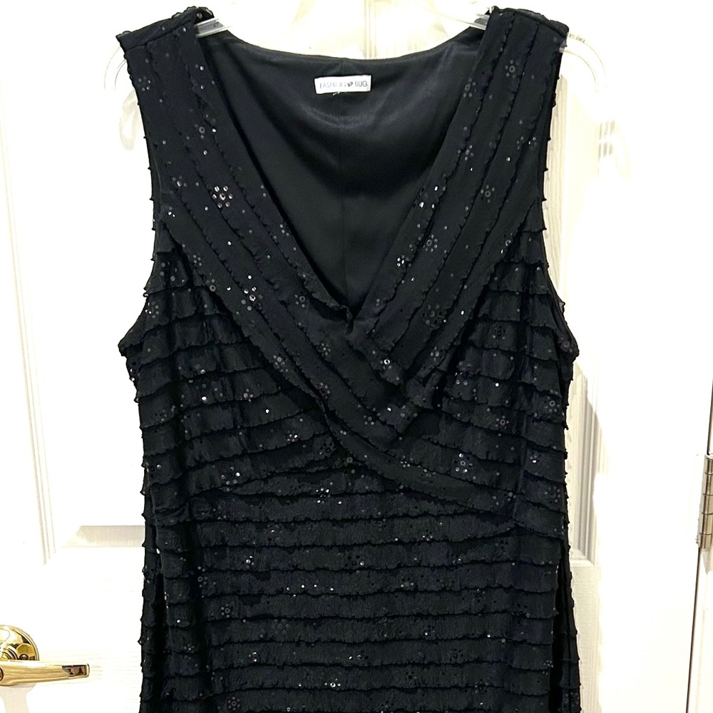 Fashion Bug Embellished Black Knee Length Cocktail Evening Dressy Dress L 14-16